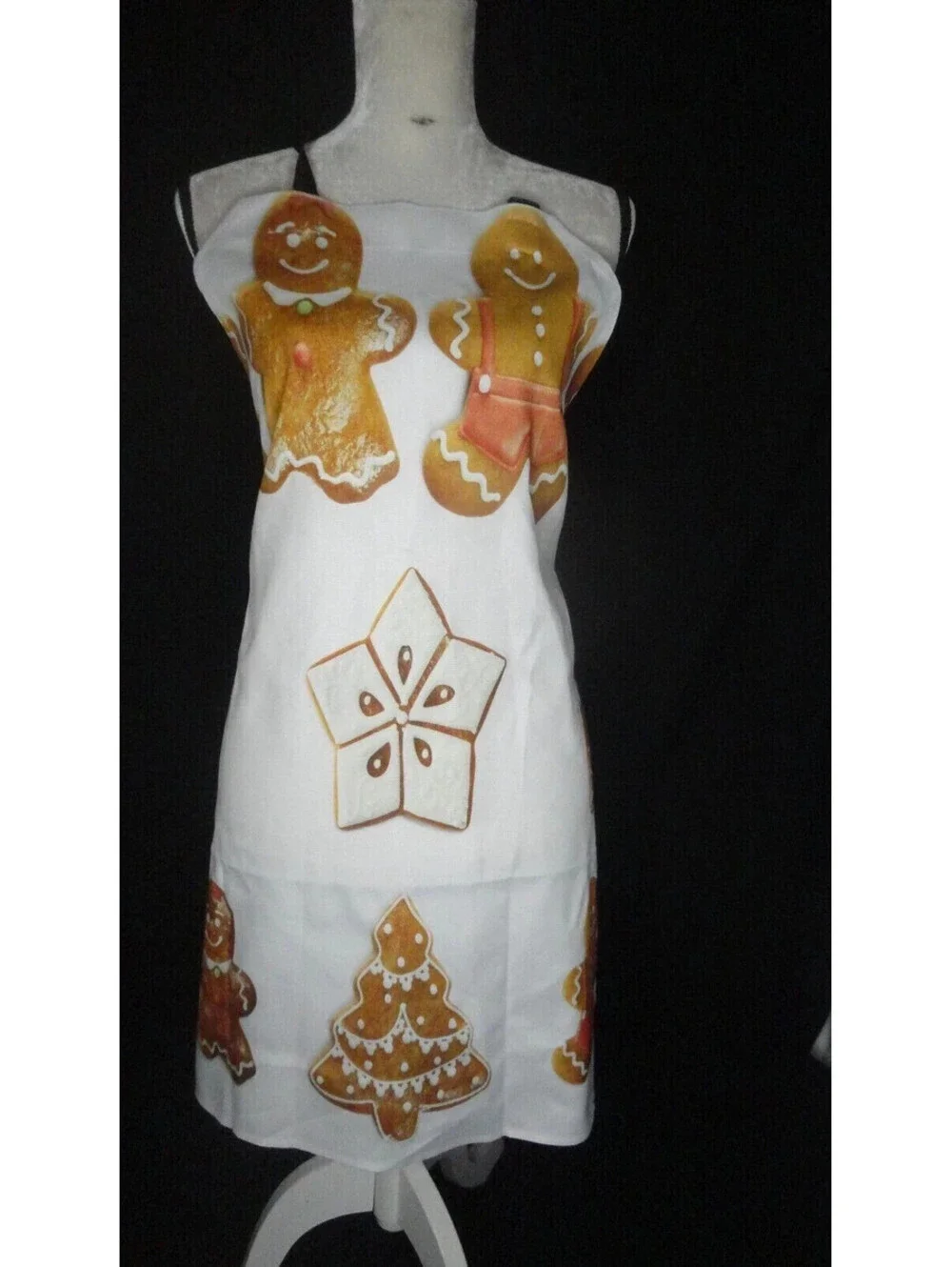 Gingerbread House Man Apron Cookies Christmas Tree White Tie Back *NWOT*